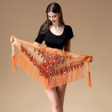 Load image into Gallery viewer, Women belt bellydance scarf hip Belly Dance Accessories Sequins Tassel Triangle Wrap Costume Belt Shawl Chiffon fringe scarf