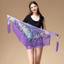 Load image into Gallery viewer, Women belt bellydance scarf hip Belly Dance Accessories Sequins Tassel Triangle Wrap Costume Belt Shawl Chiffon fringe scarf