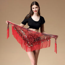 Load image into Gallery viewer, Women belt bellydance scarf hip Belly Dance Accessories Sequins Tassel Triangle Wrap Costume Belt Shawl Chiffon fringe scarf