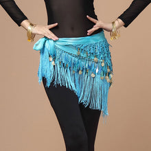 Load image into Gallery viewer, Women belt bellydance scarf hip Belly Dance Accessories Sequins Tassel Triangle Wrap Costume Belt Shawl Chiffon fringe scarf