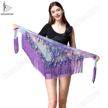 Load image into Gallery viewer, Women belt bellydance scarf hip Belly Dance Accessories Sequins Tassel Triangle Wrap Costume Belt Shawl Chiffon fringe scarf