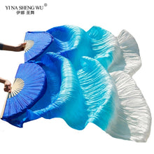 Load image into Gallery viewer, 1pair/1pc Imitation Silk Belly Dance Veil Fans Bamboo Ribs Handmade Dyed Performance Long Fan Belly Dancing Imitation Silk Fans