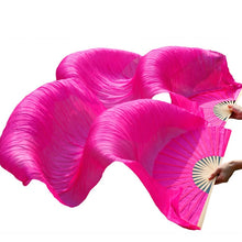 Load image into Gallery viewer, 1pair/1pc Imitation Silk Belly Dance Veil Fans Bamboo Ribs Handmade Dyed Performance Long Fan Belly Dancing Imitation Silk Fans