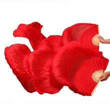 Load image into Gallery viewer, 1pair/1pc Imitation Silk Belly Dance Veil Fans Bamboo Ribs Handmade Dyed Performance Long Fan Belly Dancing Imitation Silk Fans