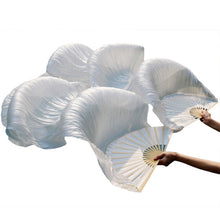 Load image into Gallery viewer, 1pair/1pc Imitation Silk Belly Dance Veil Fans Bamboo Ribs Handmade Dyed Performance Long Fan Belly Dancing Imitation Silk Fans