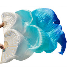 Load image into Gallery viewer, 1pair/1pc Imitation Silk Belly Dance Veil Fans Bamboo Ribs Handmade Dyed Performance Long Fan Belly Dancing Imitation Silk Fans