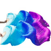 Load image into Gallery viewer, 1pair/1pc Imitation Silk Belly Dance Veil Fans Bamboo Ribs Handmade Dyed Performance Long Fan Belly Dancing Imitation Silk Fans