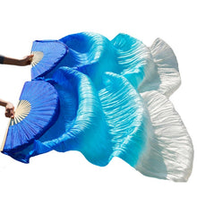 Load image into Gallery viewer, 1pair/1pc Imitation Silk Belly Dance Veil Fans Bamboo Ribs Handmade Dyed Performance Long Fan Belly Dancing Imitation Silk Fans