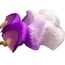 Load image into Gallery viewer, 1pair/1pc Imitation Silk Belly Dance Veil Fans Bamboo Ribs Handmade Dyed Performance Long Fan Belly Dancing Imitation Silk Fans