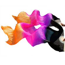 Load image into Gallery viewer, 1pair/1pc Imitation Silk Belly Dance Veil Fans Bamboo Ribs Handmade Dyed Performance Long Fan Belly Dancing Imitation Silk Fans