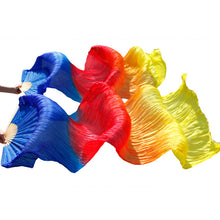Load image into Gallery viewer, 1pair/1pc Imitation Silk Belly Dance Veil Fans Bamboo Ribs Handmade Dyed Performance Long Fan Belly Dancing Imitation Silk Fans