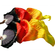 Load image into Gallery viewer, 1pair/1pc Imitation Silk Belly Dance Veil Fans Bamboo Ribs Handmade Dyed Performance Long Fan Belly Dancing Imitation Silk Fans