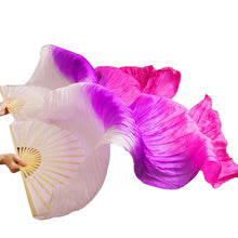 Load image into Gallery viewer, 1pair/1pc Imitation Silk Belly Dance Veil Fans Bamboo Ribs Handmade Dyed Performance Long Fan Belly Dancing Imitation Silk Fans