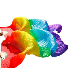 Load image into Gallery viewer, 1pair/1pc Imitation Silk Belly Dance Veil Fans Bamboo Ribs Handmade Dyed Performance Long Fan Belly Dancing Imitation Silk Fans