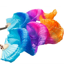Load image into Gallery viewer, 1pair/1pc Imitation Silk Belly Dance Veil Fans Bamboo Ribs Handmade Dyed Performance Long Fan Belly Dancing Imitation Silk Fans