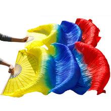 Load image into Gallery viewer, 1pair/1pc Imitation Silk Belly Dance Veil Fans Bamboo Ribs Handmade Dyed Performance Long Fan Belly Dancing Imitation Silk Fans
