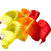 Load image into Gallery viewer, 1pair/1pc Imitation Silk Belly Dance Veil Fans Bamboo Ribs Handmade Dyed Performance Long Fan Belly Dancing Imitation Silk Fans