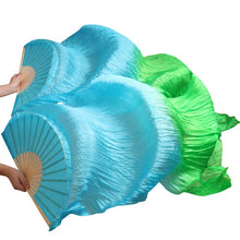 Load image into Gallery viewer, 1pair/1pc Imitation Silk Belly Dance Veil Fans Bamboo Ribs Handmade Dyed Performance Long Fan Belly Dancing Imitation Silk Fans