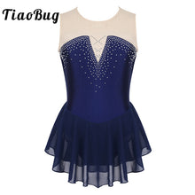 Load image into Gallery viewer, TiaoBug Kids Teens Dancewear Shiny Rhinestone Mesh Figure Skating Dress Girl Ballet Gymnastics Leotard Competition Dance Costume