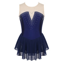 Load image into Gallery viewer, TiaoBug Kids Teens Dancewear Shiny Rhinestone Mesh Figure Skating Dress Girl Ballet Gymnastics Leotard Competition Dance Costume