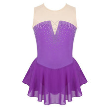 Load image into Gallery viewer, TiaoBug Kids Teens Dancewear Shiny Rhinestone Mesh Figure Skating Dress Girl Ballet Gymnastics Leotard Competition Dance Costume