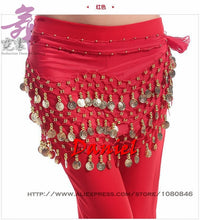 Load image into Gallery viewer, Lady Women Belly Dance Hip Scarf Accessories 3 Row Belt Skirt With Gold bellydance Tone Coins Waist Chain Wrap Adult Dance Wear