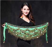 Load image into Gallery viewer, 2019 New style belly dance belt newest multi-color glass silk belly dancing belt scarf crystal bellydance waist chain hip scarf