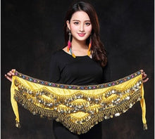 Load image into Gallery viewer, 2019 New style belly dance belt newest multi-color glass silk belly dancing belt scarf crystal bellydance waist chain hip scarf