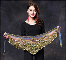 Load image into Gallery viewer, 2019 New style belly dance belt newest multi-color glass silk belly dancing belt scarf crystal bellydance waist chain hip scarf