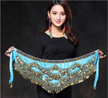 Load image into Gallery viewer, 2019 New style belly dance belt newest multi-color glass silk belly dancing belt scarf crystal bellydance waist chain hip scarf